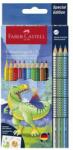Faber-Castell Set de creioane colorate, triunghiulare, FABER-CASTELL "Grip Dinosaur" 10+3 culori diferite (201545)
