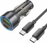 hoco. NZ12A USB Type-A / USB Type-C Autós töltő + USB Type-C kábel - Átlátszó/Fekete (43W)