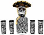  Tequila koponyás dekanter szett fekete mintával és kalappal - bareszkozok