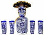  Tequila koponyás dekanter szett kék mintával és kalappal - bareszkozok