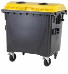 Europlast konténer 1100 l fekete/sárga műanyag gyűjtő lapos fedéllel (zár nélkül)
