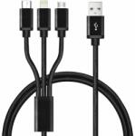  3in1 USB-C, Lightning, MicroUSB fonott töltőkábel akár 3 telefon egyidejű töltéséhez