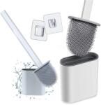 VERK GROUP Falra szerelhető szilikon WC kefe fali tartóval, 35x8x2 cm, fehér-szürke (01691)