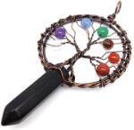 R. M. ékszer Életfa bronz drót csúcs obszidián medál 5x9cm (021917)