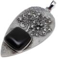 R. M. ékszer Csepp fém életfa obszidián medál 3x5cm (022003)