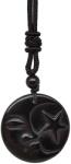 R. M. ékszer Kör hold csillag obszidián medál zsinóron 3, 5cm (021933)