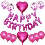 Teno Set 25 Baloane Teno®, Litere, pentru Petreceri/Aniversari/Evenimente, confetti, inimioare, model Happy Birthday, roz
