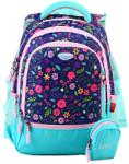DACO Ghiozdan scoala DACO GH3008, 38 cm, Motiv Flori, Albastru/Roz (GH3008)