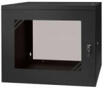 Stalflex RC19-9U-450GB 19" 9U 450 mm mély lapraszerelt fekete üveg ajtós fali rack szekrény (BB253468)