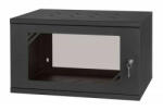 Stalflex RC19-6U-350GB 19" 6U 350 mm mély lapraszerelt fekete üveg ajtós fali rack szekrény (BB253460)