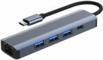 Hubpro - 5 in 1 USB HUB, USB 3.0, Type-C, Gigabit port, 5Gbps adatátvitel, Fekete (BYL-2302)