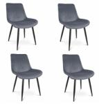 Jumi Set 4 scaune bucatarie/living, catifea, metal, gri, 54x61x83 cm, Viva (CM-910416S)