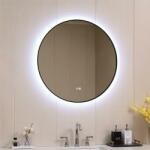 Inter Ceramic Кръгло огледало за баня Ф80 см, с кант черен мат, вградено led осветление и нагревател (1855/80)