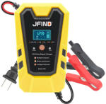 JFIND 12V 6A Hordozható autó akkumulátor tesztelő és töltő, sárga, JFIND JF08 (D0071-1)