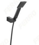 FERRO Sinus Black - Kézizuhany szett fali állítható, fix rögzítésű tartó + kézizihany + gégecső, szögletes design, matt fekete színű kivitel, U170BL-B