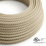  Round Electric Cable 150 ft (45, 72 m) coil RD63 Lozenge Bark Cotton and Natural Linen - UL listed