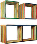 vidaXL Set rafturi de perete 3 buc. Tec masiv reciclat Multicolor (245410) - orlandokids Biblioteca