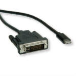 Neutralle USB/Video kábel, DP Alt Mode, USB C hím - DVI (24 1) hím, 1 m, kerek, fekete, műanyag zacskóban