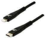 Logo Cablu USB cu logo (2.0), USB C tată - Apple Lightning tată, 1m, certificare MFi, 5V/3A, negru, cutie, împletitură de nailon, aluminiu
