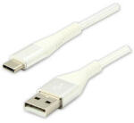 Logo Cablu USB cu logo (2.0), USB A tată - USB C tată, 2m, 480 Mb/s, 5V/3A, alb, cutie, împletitură de nailon, capac conector din aluminiu