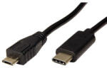 Neutralle USB kábel (2.0), USB C hím - microUSB hím, 0, 2 m, kerek, fekete, műanyag zacskó