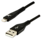 Logo USB kábel (2.0), USB A hím - Apple Lightning hím, 1m, MFi tanúsítás, 5V/2.4A, fekete, doboz, nejlonfonat, alumínium