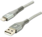 Logo USB kábel (2.0), USB A hím - Apple Lightning hím, 1m, MFi tanúsítás, 5V/2.4A, ezüst, doboz, nejlonfonat, hli