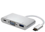 Neutralle USB/Video átalakító HUB, DP Alt Mode, USB C hím - VGA (D-sub) csatlakozó USB C csatlakozó (PD) USB A hím, ezüst, műanyag zacskóban