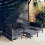 vidaXL Set mobilier grădină cu perne, 7 piese, gri, lemn masiv de pin (3097159) - maryon
