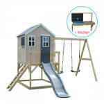 Wendi Toys Casuta de gradina Lime Lodge cu tobogan, leagan dublu si bucatarie (M28G_K), Wendi Toys (M28G_K) Casuta pentru copii