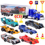 Inlea4Fun Fém játékautó készlet 6 darab + kamion jelzőtáblákkal Inlea4Fun MEGA GARAGE (JO-ZA4005)