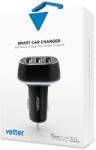 Vetter Incarcator Smart Car Charger, Quick Charge 3.0 and Smart Outputs, 3 x USB, Black