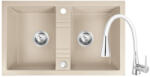 FERRO Set chiuveta Ferro granit 78x48 nisip 2 cuve cu baterie flexibila Ferro 2 functii