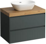 Laufen LANI Moduláris alsószekrény, 80 cm, 2 fiókkal, mosdótartó lap 65 mm vastagsággal, kivágással középen, . 267 tölgy felülettel, Traffic Szürke H4065511122661 (H4065511122661)