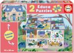 Educa Puzzle pentrucopii Educa din 2 x 100 de piese - Casa în exterior și interior (EDU19957) Puzzle