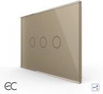 LIVOLO Intrerupator Triplu Cap Scara / Cruce cu Touch LIVOLO din Sticla, Standard Italian - protocol ZigBee EC - culoare auriu