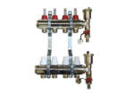 BRH 773 INOX rozsdamentes áramlásmérős osztó-gyűjtő 1"- os test, 3/4" EURO / eurokónuszos csatlakozós, konzollal, végelemmel komplett: automata légtelenítővel + töltő-ürítővel, 9 körös, BRH-773