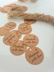  Крафт етикети с връв и надпис " handmade with love"