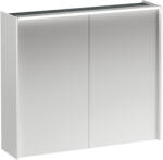 Laufen LANI Tükrös szekrény, 80 cm, 2 ajtóval, vízszintes LED világítással, 2 üveg polccal, 1 dugaljjal, Matt Fehér H4037621122601 (H4037621122601)