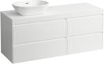 Laufen LANI Moduláris alsószekrény, 140 cm, 4 fiókkal, bal oldalon 80 cm-es 2 fiókos elemmel, jobb oldalon 60 cm-es 2 fiókos elemmel, mosdótartó lap 65 mm vastagsággal, kivágással bal oldalon, matt fehér szí