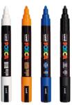 uni Set 4 markere UNI Posca PC-5M: alb, portocaliu, albastru si negru, varf 1.8-2.5 mm, inclusiv Mapa Posca cu zipper transparenta (M44-M863-M173-M172)