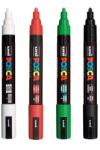 uni Set 4 markere UNI Posca PC-5M: alb, rosu, verde si negru, varf 1.8-2.5 mm, inclusiv Mapa Posca cu zipper, PVC transparenta (M44-M175-M174-M172)