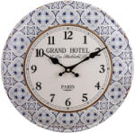 Art-Pol Grand Hotel Paris kék-fehér csempe mintás rámájú kerek fém kvarc falióra arab számokkal 36x36x2cm (164680)