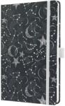 Sigel Jolie notesz, vonalas 13, 5x20 cm, fekete, csillagos, gumipánttal, Cosmic Fantasy Black