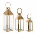 Bizzotto Set 3 felinare otel auriu Flurry 10x10x27 cm, 14x14x40 cm, 18x18x53 cm (0141546)