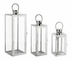 Bizzotto Set 3 felinare otel argintiu Isolde 10x10x22.5 cm, 14x14x39.5 cm, 18x18x50.5 cm (0141564)