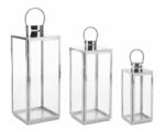 Bizzotto Set 3 felinare otel argintiu Alban 17x16x40.5 cm, 22x21x53.5 cm, 26x25x65 cm (0141532)