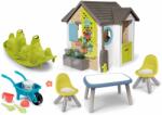 Smoby Set căsuță grădinarului și măsuța KidTable Garden House Smoby extensibilă cu 2 tabureți și roabă cu accesorii (SM810405-21)
