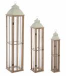 Bizzotto Set 3 felinare lemn natur metal sticla Valto 15.5x15.5x87 cm, 22x22x114 cm, 30x30x144 cm (0141494)
