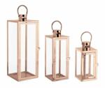 Bizzotto Set 3 felinare otel auriu rose Isolde 10x10x22.5 cm, 14x14x39.5h cm, 18x18x50.5 cm (0141563)